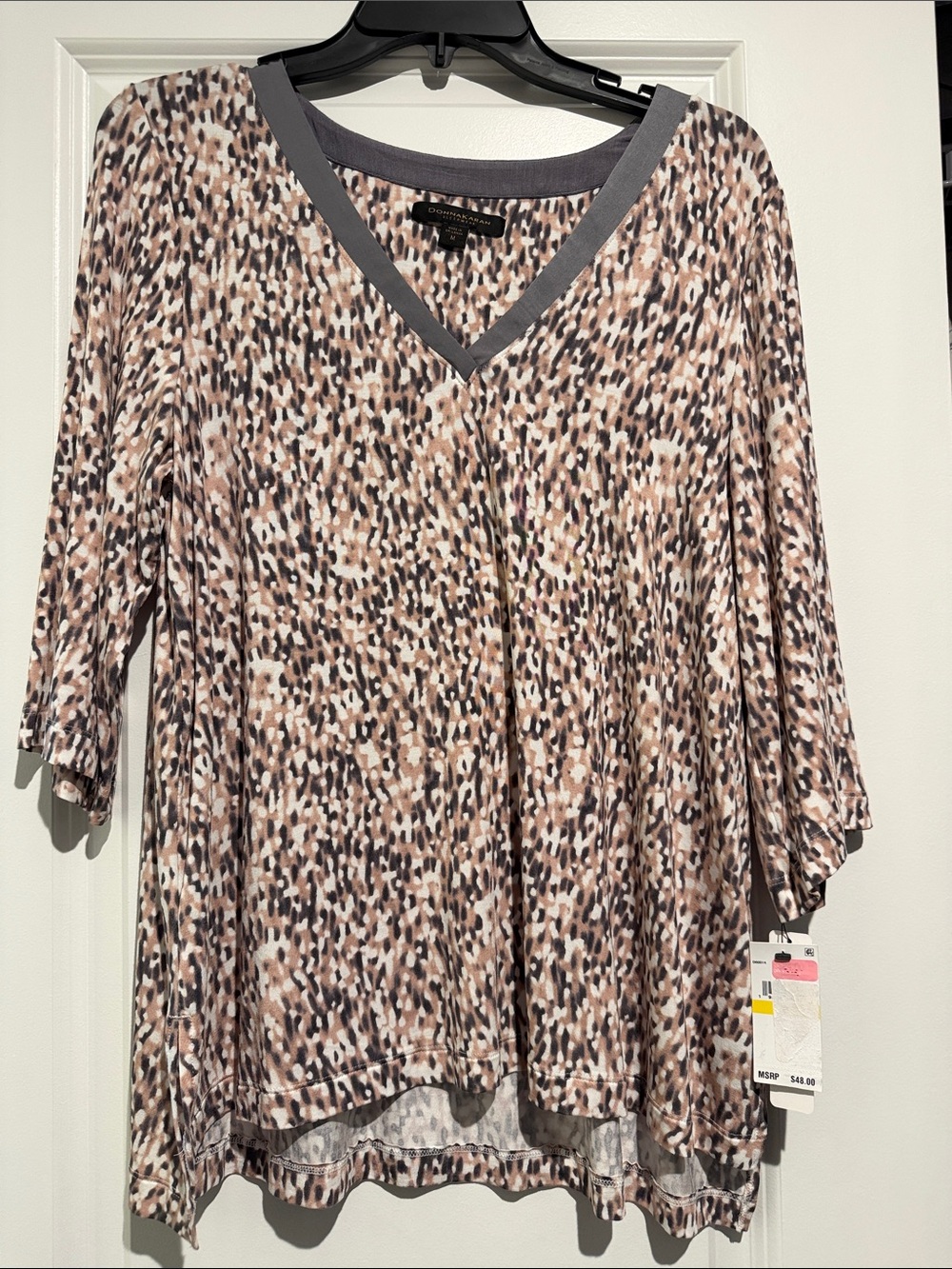 Karen Scott Taupe Multi Print V-Neck Tunic